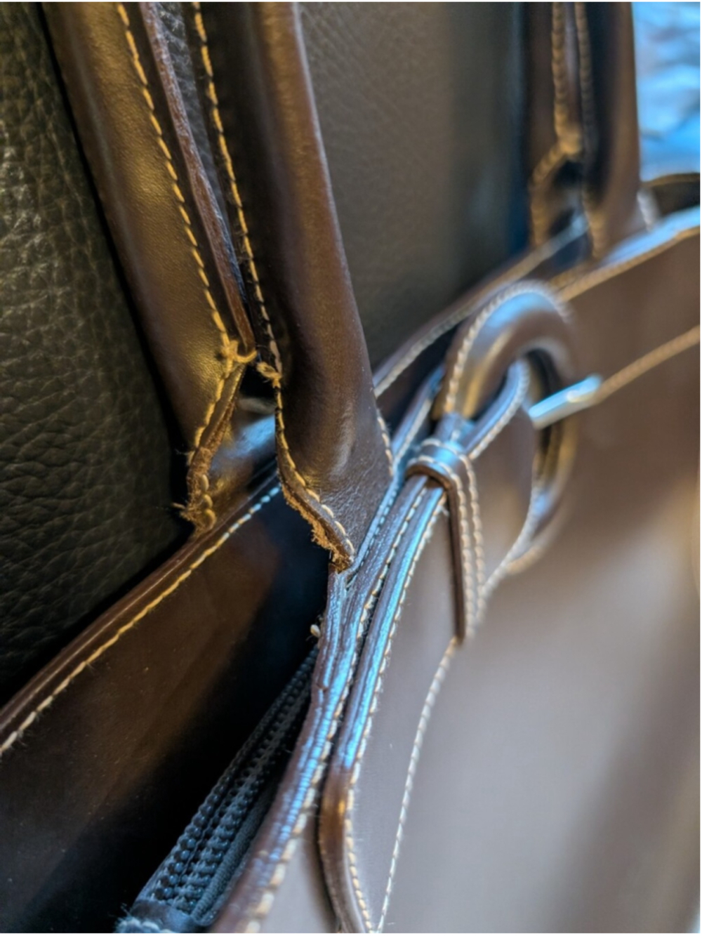 VINTAGE FURLA Dark Chocolate Brown Leather Tote Handbag Shoulder Bag Made in VGU - Picture 5 of 11
